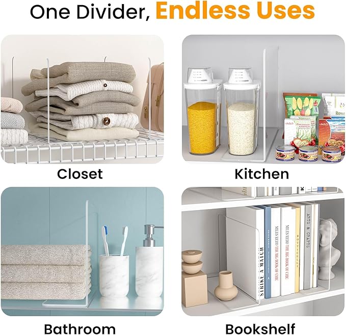 Shelf Dividers for Closet Organization – Acrylic Clear Sturdy Dividers to Keep Clothes, Sweaters & Purses Upright, Free-Standing for Wood Shelves, 10" Tall x 12" Deep, 8 Pack