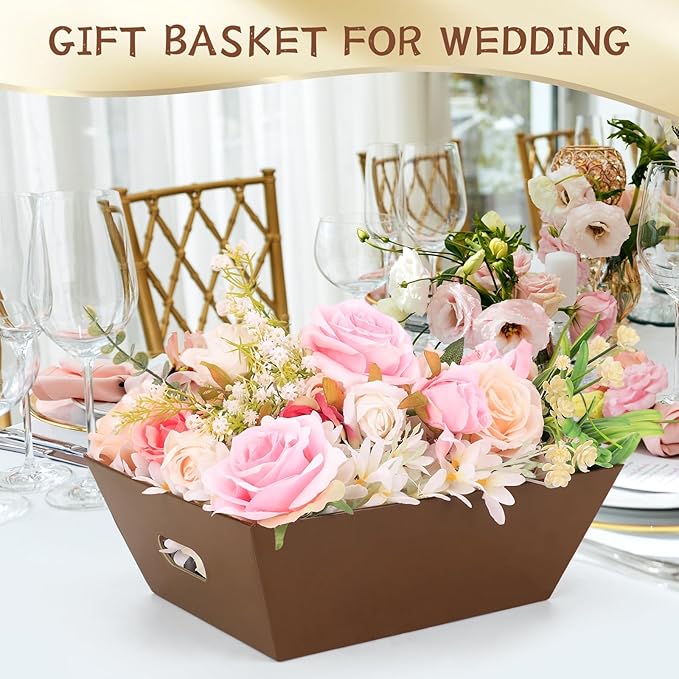 6PACK Baskets for Gifts Empty, 10x12”Thick Brown Gift Basket with Handles 6 Bows 6 Bags Empty Gift Baskets for Christmas Thanksgiving Wedding Birthday Party Wrapping Gift