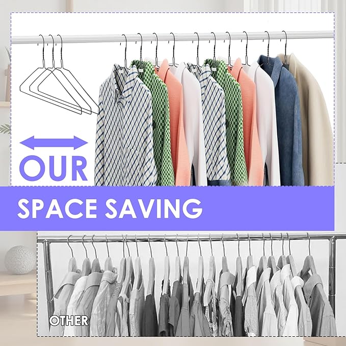 100 Pack Wire Metal Clothes Hangers, 16 Inch Ultra Thin Clothing Hanger, Non Slip, Metal Hangers, Slim Space Saving for Standard Size Suits, Shirts, Pants, Skirts, Black