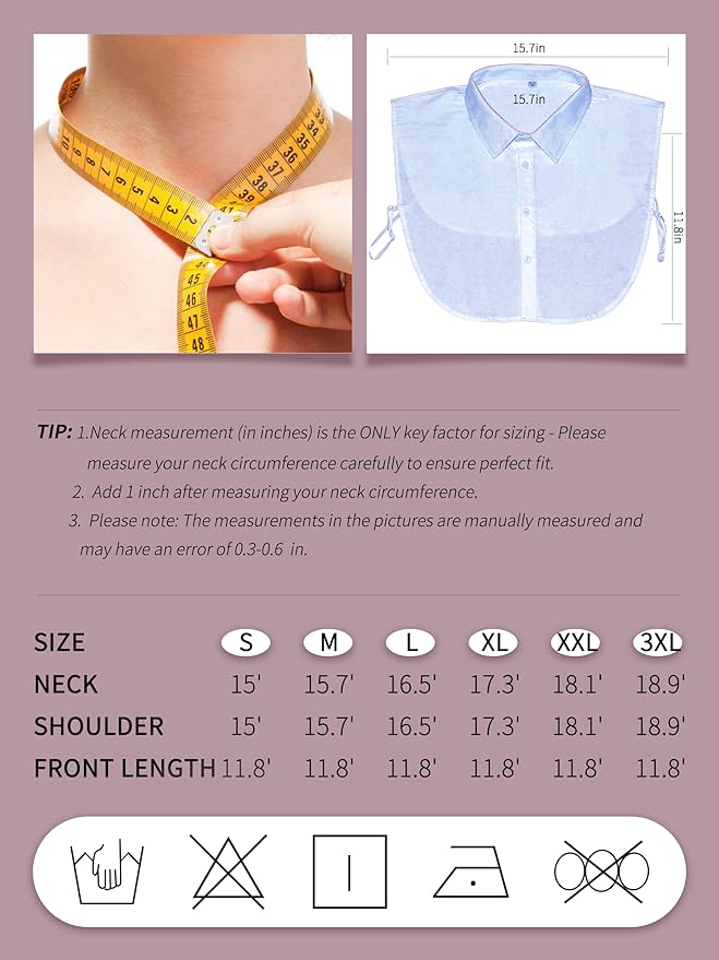 YIZHONG Detachable Collar Faux Shirt Dickie Collars for Women Men