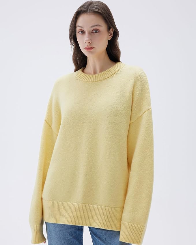 SUUKSESS Women Cashmere Blend Oversized Crew Neck Long Sleeve Pullover Sweaters