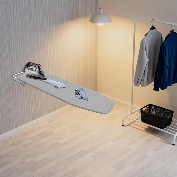 Wall-Mounted Ironing Board, Foldable Laundry Iron Board, Space Saving Ironing Station, Swivel Ironing Board with Heat Resistant Cover for Home, Apartment & Small Spaces, 39.3" x 12" Gray