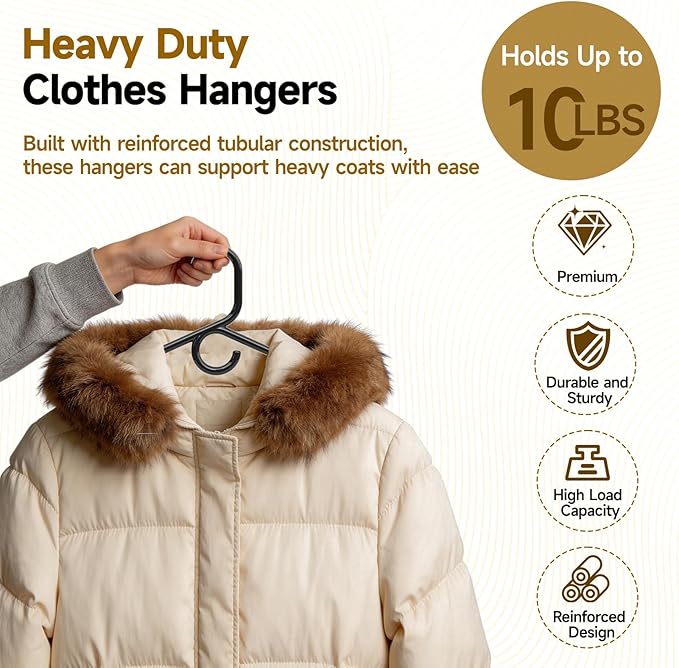 Heavy Duty Plastic Hangers 36 Pack, Black Plastic Hangers for Standard Size Clothes with Hook & Non-Slip Pants Bar for Shirts, Pants, Coat, Dresses, Jackets, Scarves and Belts