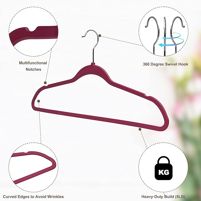 Quality Hangers Multi Pack Slim Plastic Hangers for Clothes - Sturdy Non-Velvet Pink Hangers with 360° Swivel Chrome Hook & Notches - Versatile for Coats Shirts Dresses (50, Raspberry, 17.7" inch)