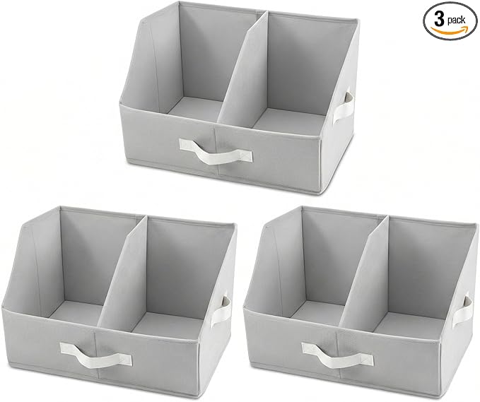 Trapezoid Storage Bin - UPGRADED HEIGHT Closet Organizers And Storage W/ Handles & Adjustable Dividers, Fabric Collapsible Storage Bins For Clothes Storage & Shelf Organizer (3pcs, Medium, Light Gray)