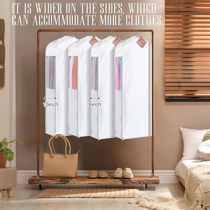 2 Sets 40'' x 24'' x 10'' Short Cotton Garment Bags for Hanging Clothes and Storage, 8 Cedar Blocks for Fresh Smell and Moth Protection, Breathable Covers for Closet Suits Fur Coats Sweaters