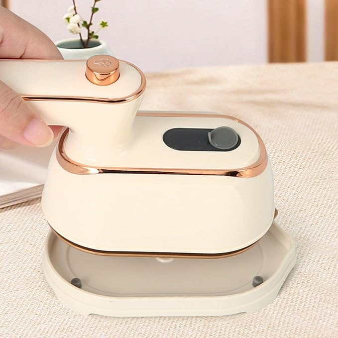 Mini Steamer Travel Iron, Portable Handheld Ironing Machine Clothing Steamers Small Size Folded Hand Held Steam Iron for Shirt Dorm Travel Steamers (Beige)
