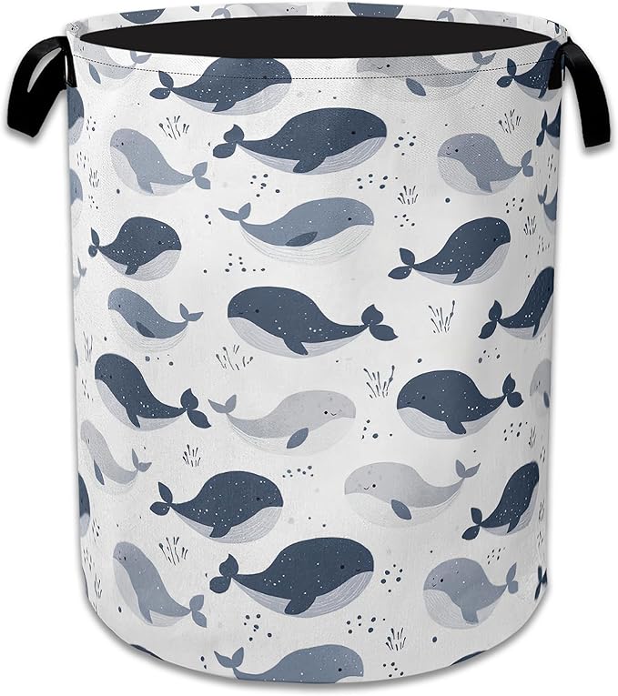 Cartoon Whale Laundry Basket Collapsible Laundry Hamper with Handle, Oxford Clothes Toy Storage Bin for Bathroom Bedroom Room Decor, Gift Basket 16" X 20.8"