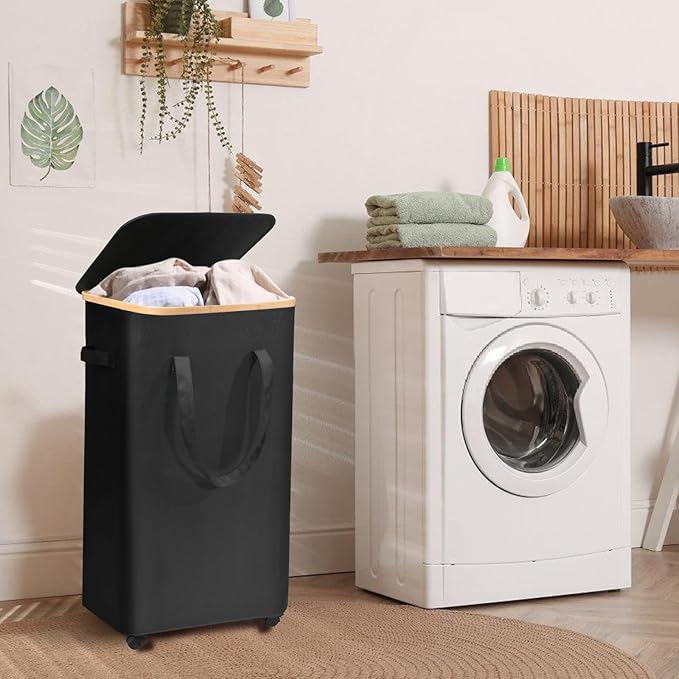 Large Laundry Hamper, 100L Laundry Basket with Handle and Removable Bag - Collapsible Clothes Basket Organizer for Laundry Room, Bedroom, Bathroom & Dorm - Black