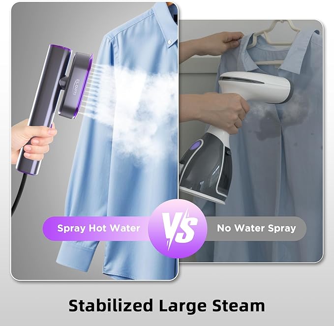 Portable Travel Steamer for Clothes, Rotatable Head 2 In 1 Iron, 100-220V 1200W 10s Fast Heat-Up for Office&Home&Hotel&Business Trip&Meeting, Quickly Iron Shirts/Suits/Pants Smooth (Purple)