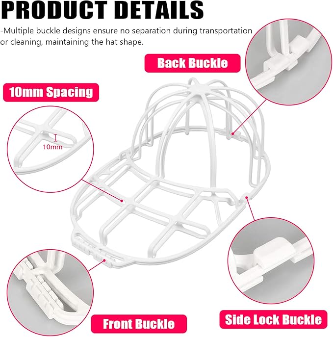 INVODA Hat Washer Cage Hat Washer for Washing Machine Hat Cleaner for Baseball Cap Dishwasher Hat Rack Protector Organizer for Flat & Curved(White)