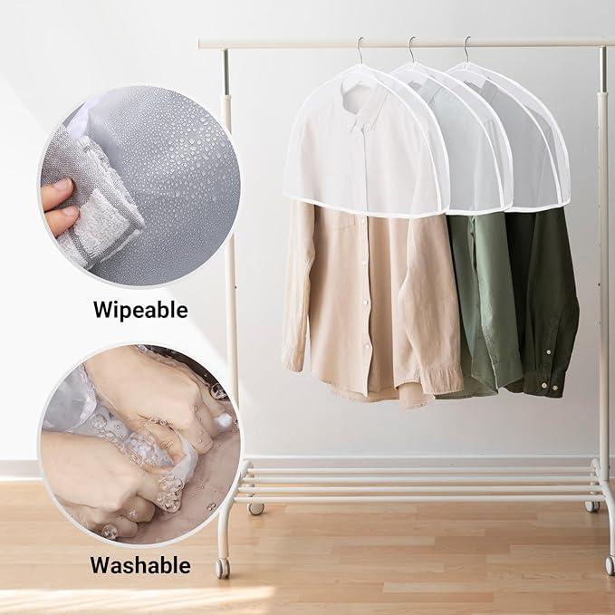 Shoulder Covers for Hanging Clothes, 24x12x2 inch, Pack of 48, Shoulder Cover for Closet Storage, Breathable Clear Plastic Clothes Cover for Hanging T Shirt, Suit, Coat, Jacket, Dress, Gown