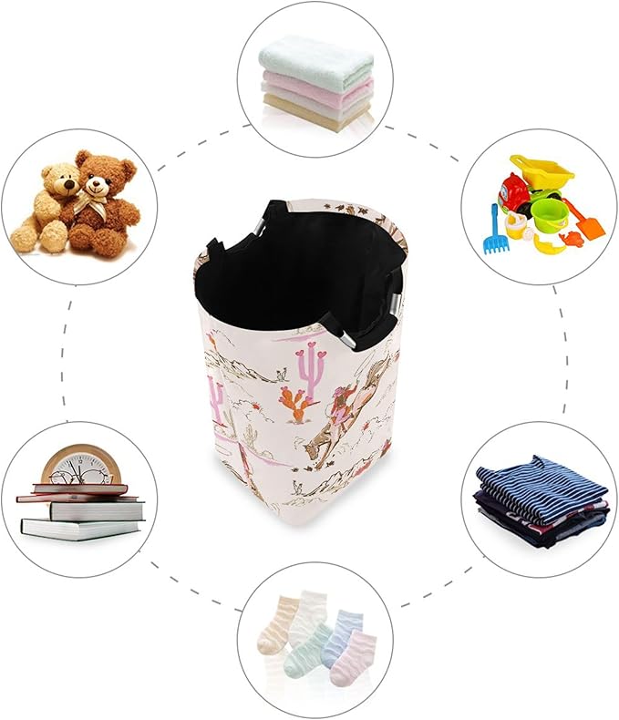 xigua Cute Rodeo Cowgirl Large Laundry Hamper with Handle, Foldable Clothes Hamper Collapsible Storage Basket for Toys and Clothes Organization in Bedroom, Bathroom, and Laundry Room