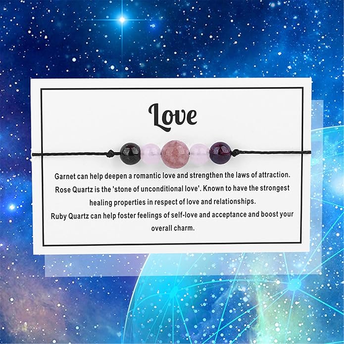 Caiyao Chakra Crystal Tiger Eye Bead Bracelet with Wish Card for Women Adjustable Spiritual Stone Braide String Bracelet Yoga Meditation Jewelry Gift