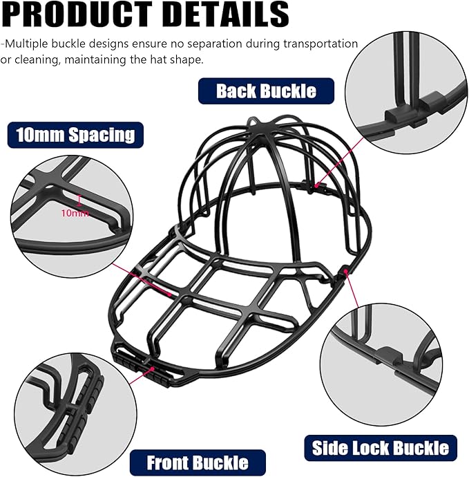 INVODA Hat Washer Cage Hat Washer for Washing Machine Hat Cleaner for Baseball Cap Dishwasher Hat Rack Protector Organizer for Flat & Curved(Black)