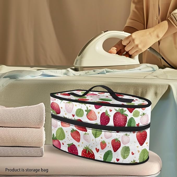 Strawberry Heart Print Steam Iron Case Travel Iron Organizer Handheld Steamer Holder with Handle Waterproof Travel Accessories, Case Only