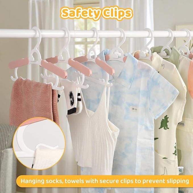 20 Pack Baby Clothes Hangers, 11-15" Adjustable Non-Slip Thickened Kid Hangers for Nursery Closet Toddlers Infant Children to Teenager (Pink)