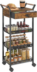 Large Fruit Vegetable Storage Cart, 5-Tier Kitchen Rolling Cart with Wheels & Drawer, Metal Wire Storage Basket Organizer Baskets for Kitchen, Pantry, Bathroom