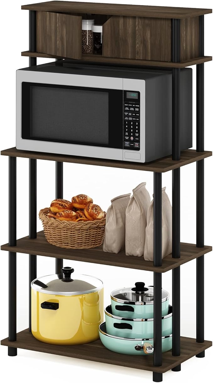 Furinno Turn-N-Tube Kitchen Storage Shelf with Top Cabinet for Kitchen, Dining Room and Home Office, Columbia Walnut/Black