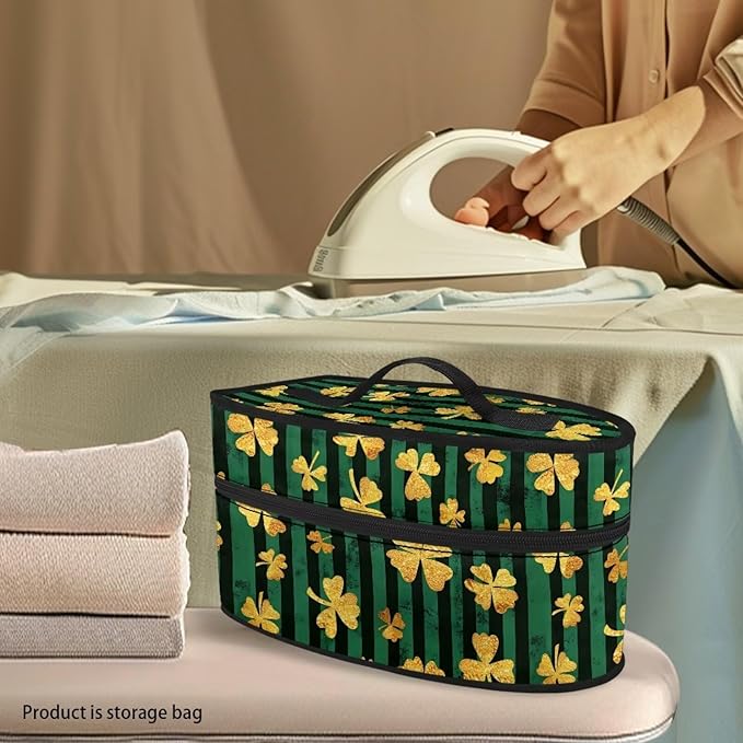 Gold Shamrock Portable Iron Storage Bag Dustproof Bags for Travel Mini Steam Iron Universal for Most Irons Home Decoration,Easy to Carry(Bag Only)
