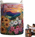 Quilted Laundry Basket, Quilted Laundry Basket with Handles, Boho Fabric Floral Storage, For Bedroom Laundry (#19, 16"L x 16"W x 22"H)