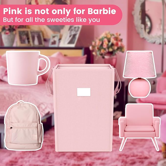 MCleanPin 220L Pink Laundry Hamper Large Collapsible Basket with Laundry Bags, Dirty Clothes Hamper,Laundry Basket with Handles,Washable Laundry Bags,Foldable Dorm Hamper for College (Rose Pink)