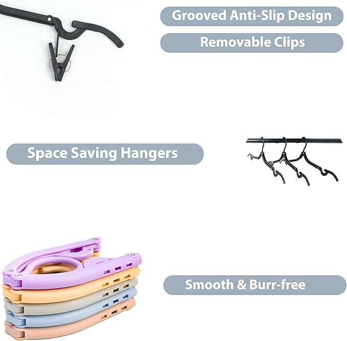 Travel Hangers, Cruise Ship Essentials Travel Essentials, Portable Cruises Must Haves 2025, Folding Hangers for Suitcase, RV Camping Airplane Europe Vacation Essential (30, Black)