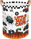 Large Laundry Basket Hamper - Monster Car Trucks Collapsible Storage Bin for Blankets, Kids Toys, Clothes, Little Man Cave 62L Tall Baby Nursery Hamper for Bathroom, Boys Bedroom Decor,Gift Basket