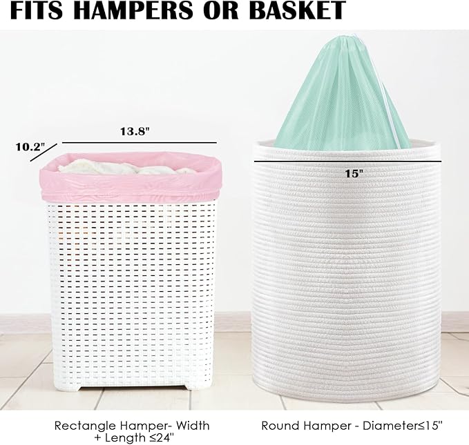 2 Pack Large Mesh Laundry Bag, Heavy Duty Laundry Bags with Drawstring, Laundry Hamper Liner, Machine Washable, for Travel, Storage, Sports, Dorms and Apartment Dwellers, 24 x 36 Inches (Pink+Green)