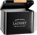 Dryer Sheet Holder with Hinged Lid for Laundry Room Organization, Metal Farmhouse Dryer Sheet Container, Dryer Sheet Box Laundry Room Decor & Accessories (Black)