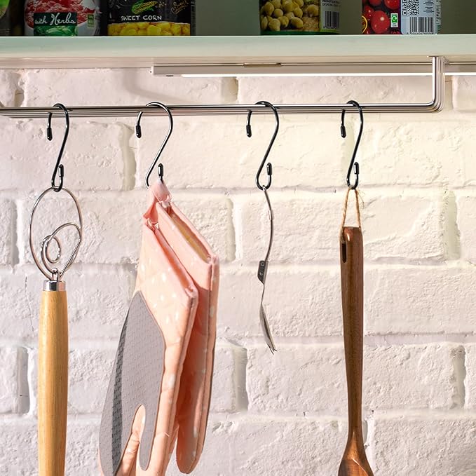 Hotop 36 Pcs S Hooks for Hanging 3.15 Inch Heavy Duty S Shaped Stainless Steel Hook Metal Hanging Curtain Hooks Pan Pot Holder Rack for Pot, Pan, Cups, Plants, Bags, Jeans, Towels(Black)