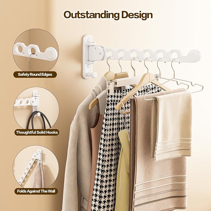 Wall Mounted Clothes Drying Rack, Laundry Clothes Hanger Rack Wall Mounted, Foldable Wall Clothes Rack for Laundry Room, Space Saving Closet Storage Organizer Clothes Hanger Indoor, 2pcs(White)