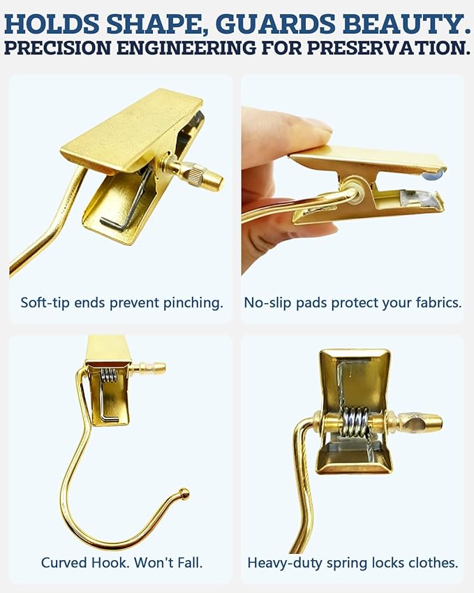 60 Pack Gold Boot Hangers for Closet Storage, Clips Hangers for Pants, Jeans, Towels & Laundry - Portable Space Saving Design for Travel and Home Organization
