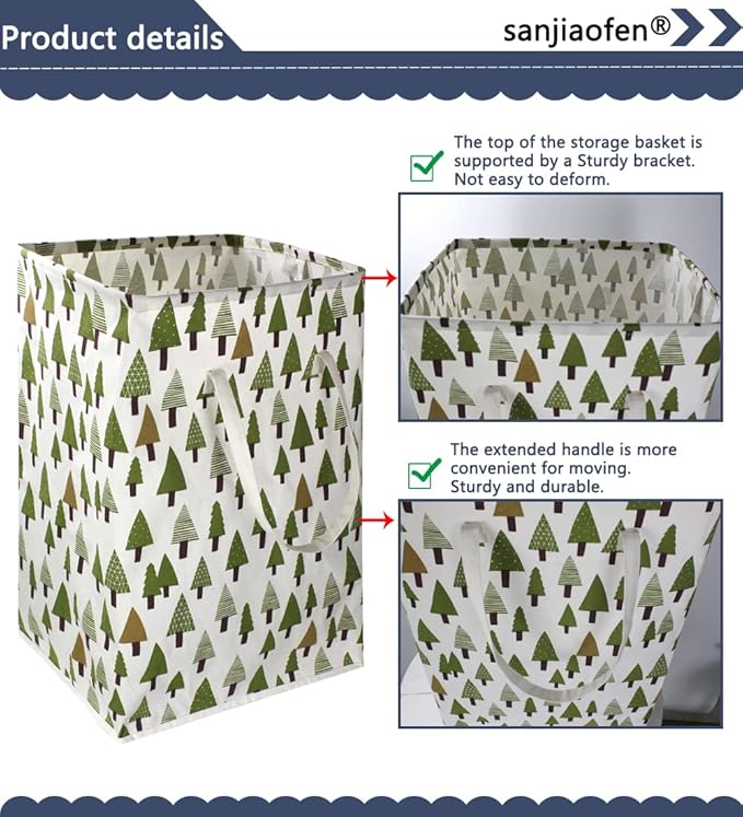 2 pack 75L Large Laundry Basket Green Laundry Hamper With Extended Handles, Freestanding Waterproof Clothes Hamper for Boys,Kids woodland decor, Nersery,Bedroom, Bathroom.(Green tree)