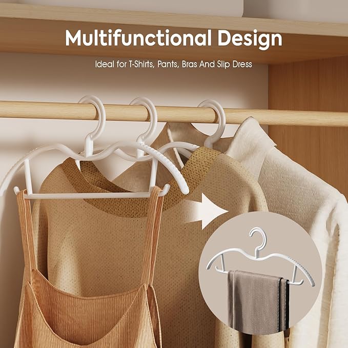 Premium Plastic Coat Hanger with 360 Swivel Hook, 20 Pack, Curved Design with Non-Slip Grip, White Clothes Hangers for Coats, Pants & Dress
