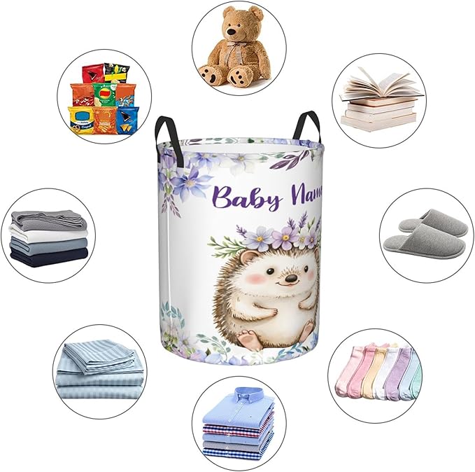 Personalized Hedgehog Laundry Basket For Baby Kids Boys Girls Adult Custom Hamper Basket With Name For Bathroom Bedrooms Collapsible Baby Laundry Basket, Dirty Clothes Hamper With Handles