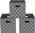 Fabric storage bins Cubes, Fabric Cube Organizer with Handle, Foldable Cube Bins for Cloth or Accessary Storage, 11x11x11, Set of 3, (Gray Light)