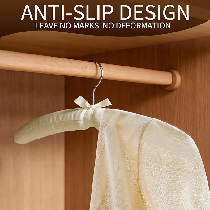 10 Pack Anti Slip Padded Hangers, 17 Inch Beige Cushioned Hangers with Sponge Shoulder Pads for Coat, Sweater and Wedding Dress