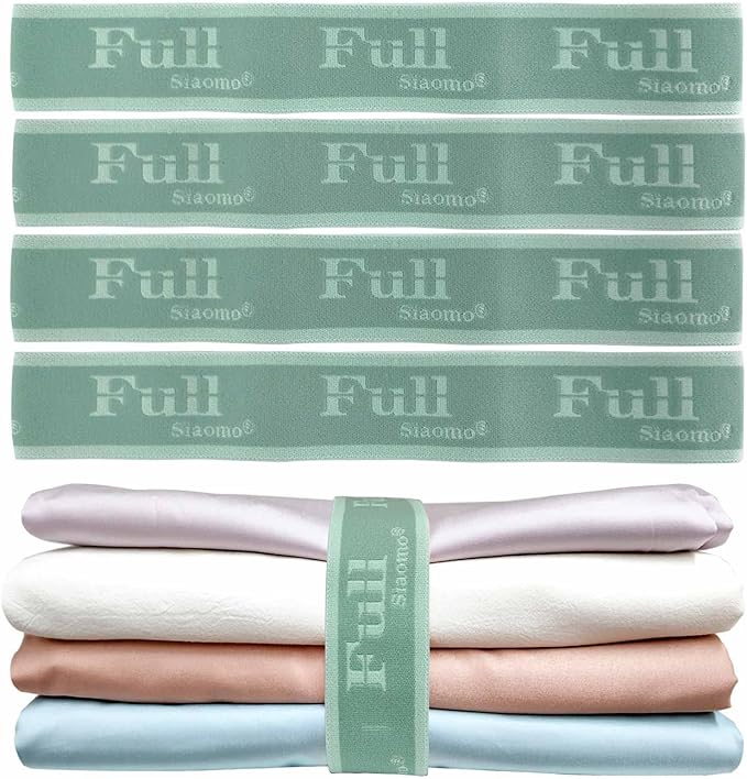 Bed Sheet Organizer Bands, Sheet Set Storage Label Bands, Elastic Bedding Sheet Straps Wraps for Organizing Linen Closet （Full 4PCs | Green）