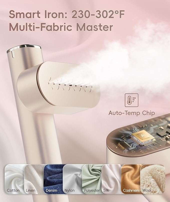 Steamer for Clothes, 1000W Portable Garment Steamer Travel Size, 100-240V Dual Voltage, 120ml Tank Handheld Steam & Iron 2 in 1, for Home, Business, Global & Europe Traveling, Rose Gold