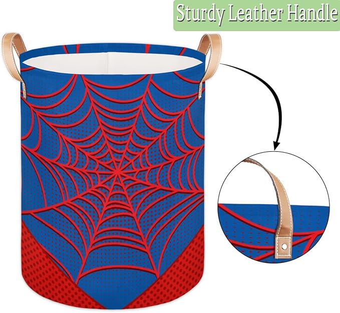 Large Laundry Basket Hamper - Blue Spiderweb 62L Collapsible Storage Bin for Kids Toys, Dirty Clothes, Blankets, Tall Baby Nursery Hamper for Boys Bedroom Bathroom Decor, Gift Basket