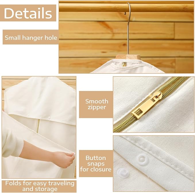 Sotiff Cotton Dress Garment Bags for Long Gowns Long Dress Travel Breathable Foldable Storage Bag Dust Proof(White,40 x 23.6 Inches)