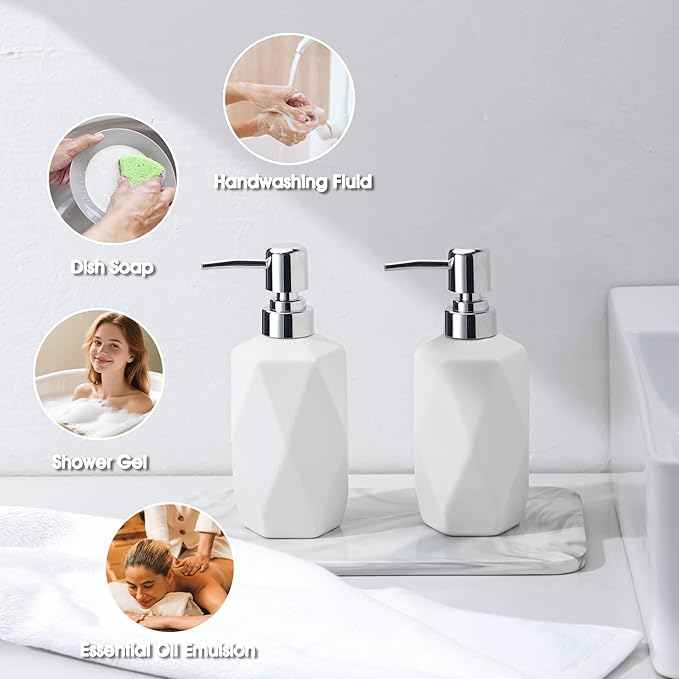 Soap Dispenser, 13.5oz Ceramic Soap Dispenser Bathroom for Kitchen & Bathroom (Light Grey)