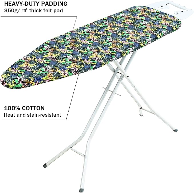 Ironing Board Cover and Pad Standard Size 15 x 54,3 Pairs of Hook and Loop Fastener Straps,Elastic Edges,2 Layers Ironing Board Cover with Thick Padding (C Pattern)