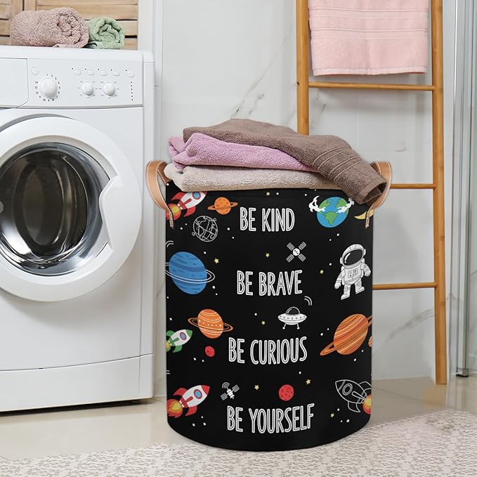 Large Laundry Basket Hamper - Outer Space Collapsible Storage Bin for Blankets, Kids Toys, Clothes, Astronaut Galaxy Spaceman 62L Tall Baby Nursery Hamper for Bathroom, Boys Bedroom Decor,Gift Basket