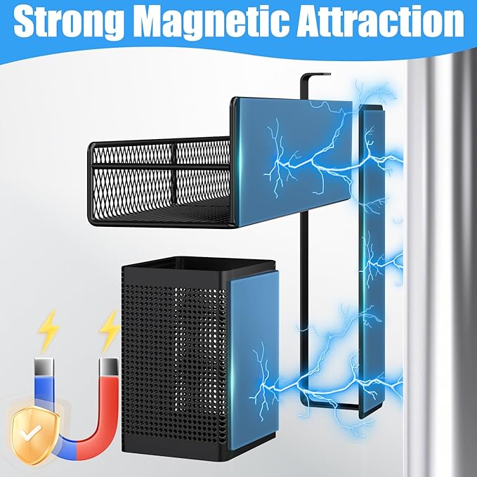 Magnetic Shelves for Washing Machine 6 Pack, Heavy-Duty Metal Magnetic Laundry Organizer Black W/ Hanger Organizer, Tool Holder, Space Saving Shelf for Home Kitchen Closet & Laundry Room Organization