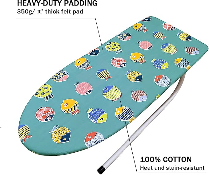 12.5" x 30" Small Tabletop Ironing Board Cover and Pad,3 Pairs of Hook and Loop Fastener Straps,Elastic Edges,Cotton Mini Iron Board Cover with Scorch Resistant Thick Padding