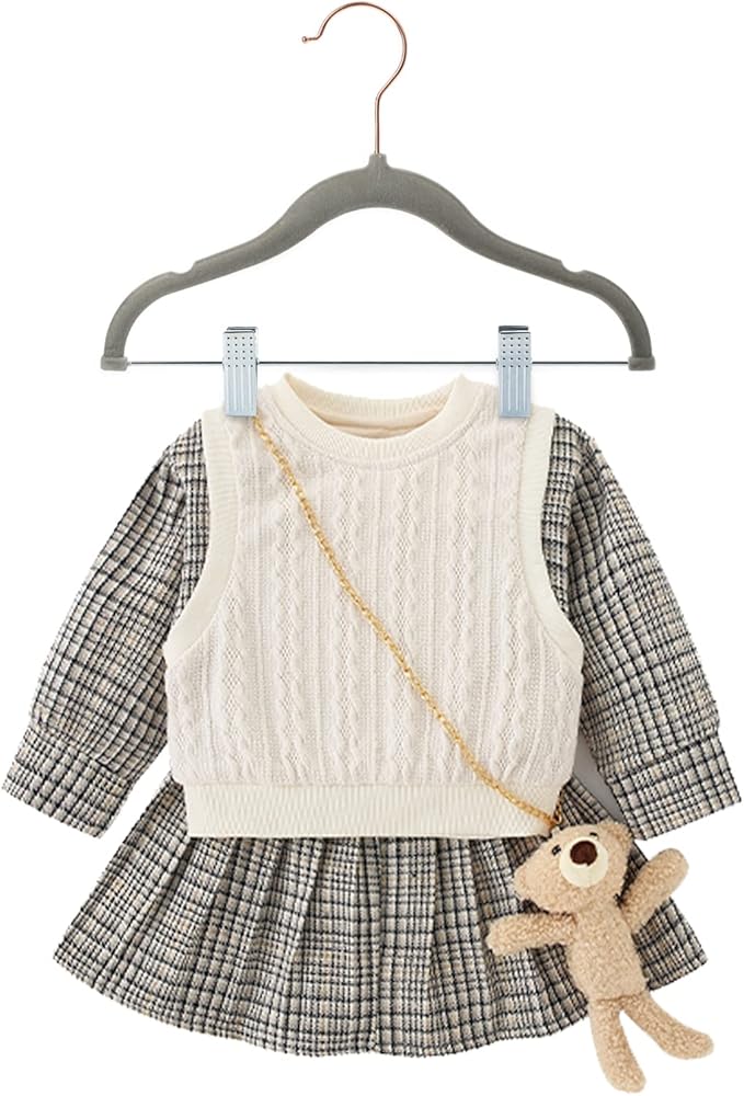 Tosnail 30 Pack Kids Velvet Hangers Children's Clothes Hangers Baby Hangers with Clips - Grey