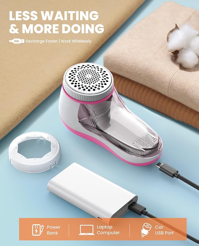 POPCHOSE Fabric Shaver, Lint Remover for Clothes, Electric Lint Shaver with 6-Leaf Blades, Sweater Shavers to Remove Pilling for Clothing, Couch, Furniture, Fuzz, Lint Ball, Bobbles, Pink