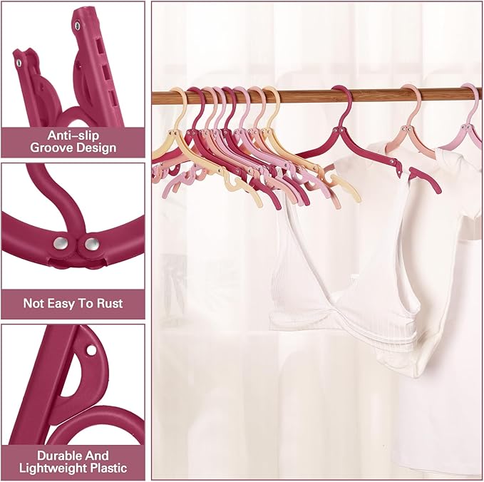 12 Pcs Travel Hangers Cruise Ship Essentials Foldable Portable Plastic Vacation Hangers Non Slip Clothes Drying Rack Travel Accessories for Dormitory School Hotel Laundry (Stylish Color)